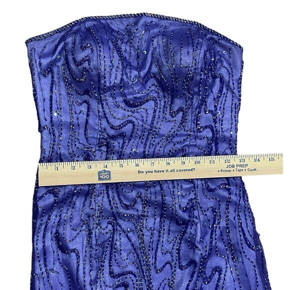 Vintage Alyce Prom Dress 6 Maxi Gown Fairy Y2K Silk Bead Strapless Purple Ombre - Picture 9 of 12